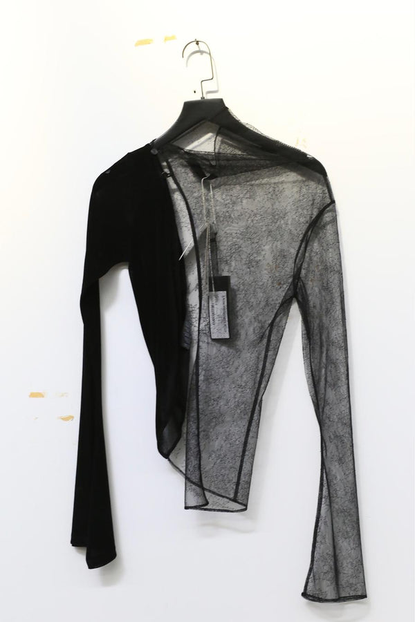 Un Morceau velvet lace stitching diagonal cardigan UM231SZ13